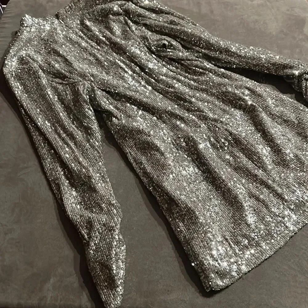 Ronny Kobo Lauper Silver Sequin Mini Dress